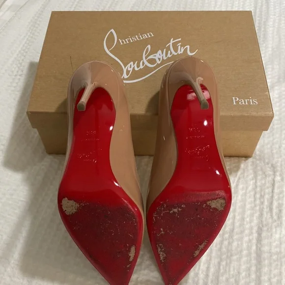 Authentic Christian Louboutin nude 38.5 red bottoms heels - Picture 6 of 9